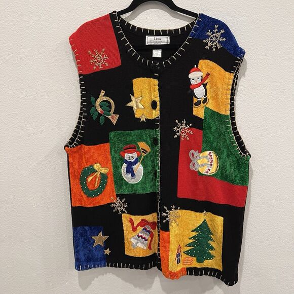 Lisa International Women’s Vintage Holiday Sweater Sz 2XL Patchwork Cottagecore - Picture 1 of 6